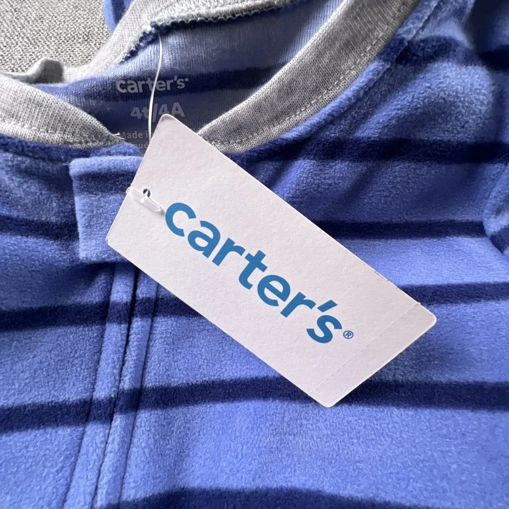 Carter's One Piece Footed Pajamas Blue Stripe Embroidered Dump Truck Boys 4T NWT